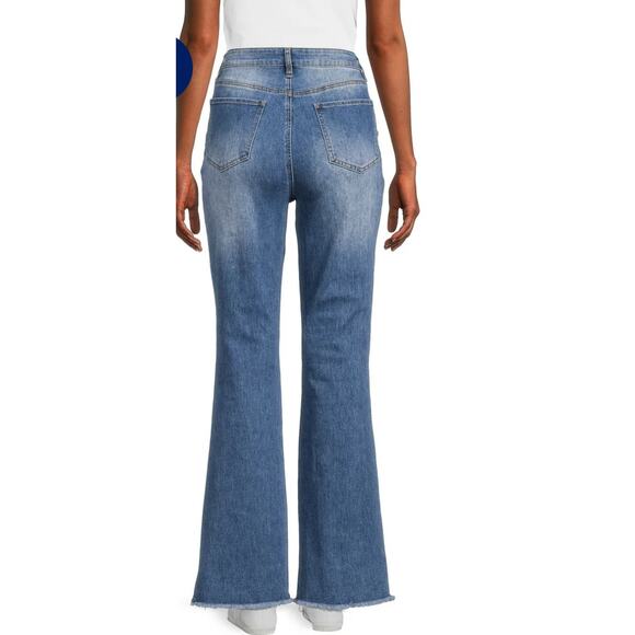 Madden NYC Junior's Patchwork ULTRA High Rise Flare Boot Cut Blue Jeans Sz 11 - Picture 3 of 10